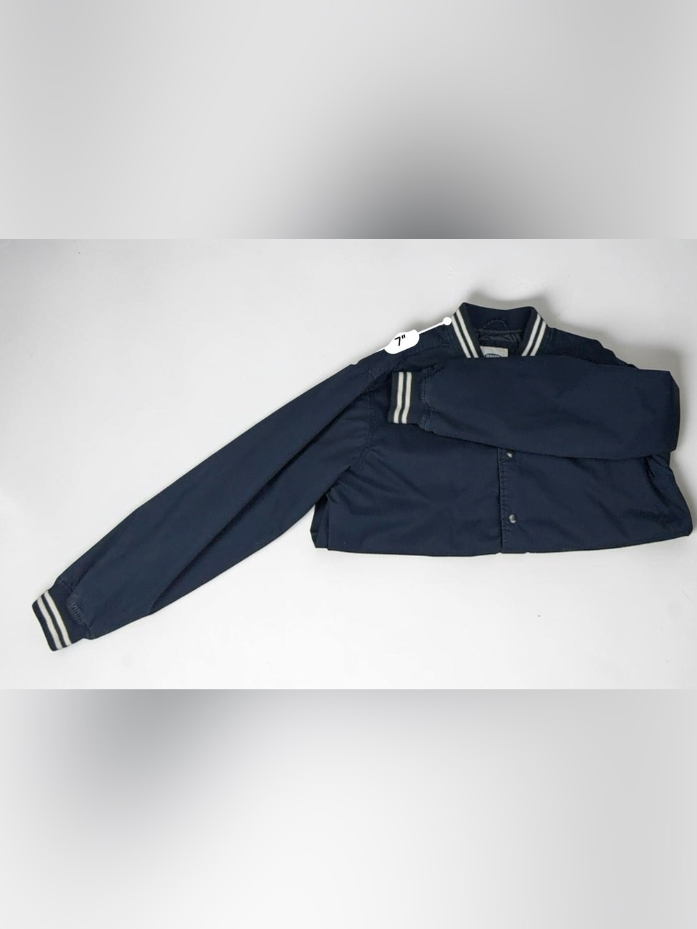 Old Navy Men’s XL Navy Cotton Varsity Bomber Jacket Striped Rib Trim Snap Front - Picture 14 of 17